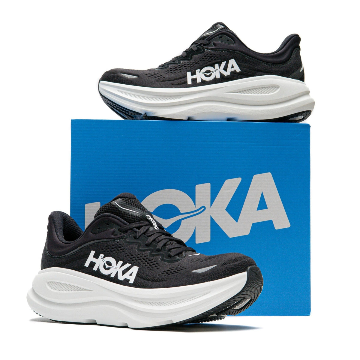 Hoka One One Bondi 9 Black and White 1162011-BWHT Men's Fashion Sneakers, New