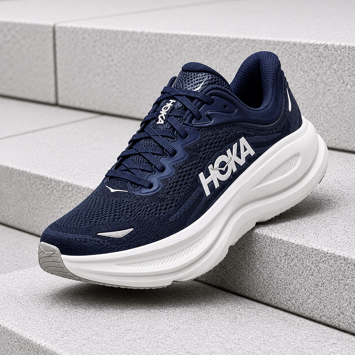 Hoka One One Bondi 9, Varsity Navy blue and white color scheme 1162011-VYN men's fashion sneakers, new
