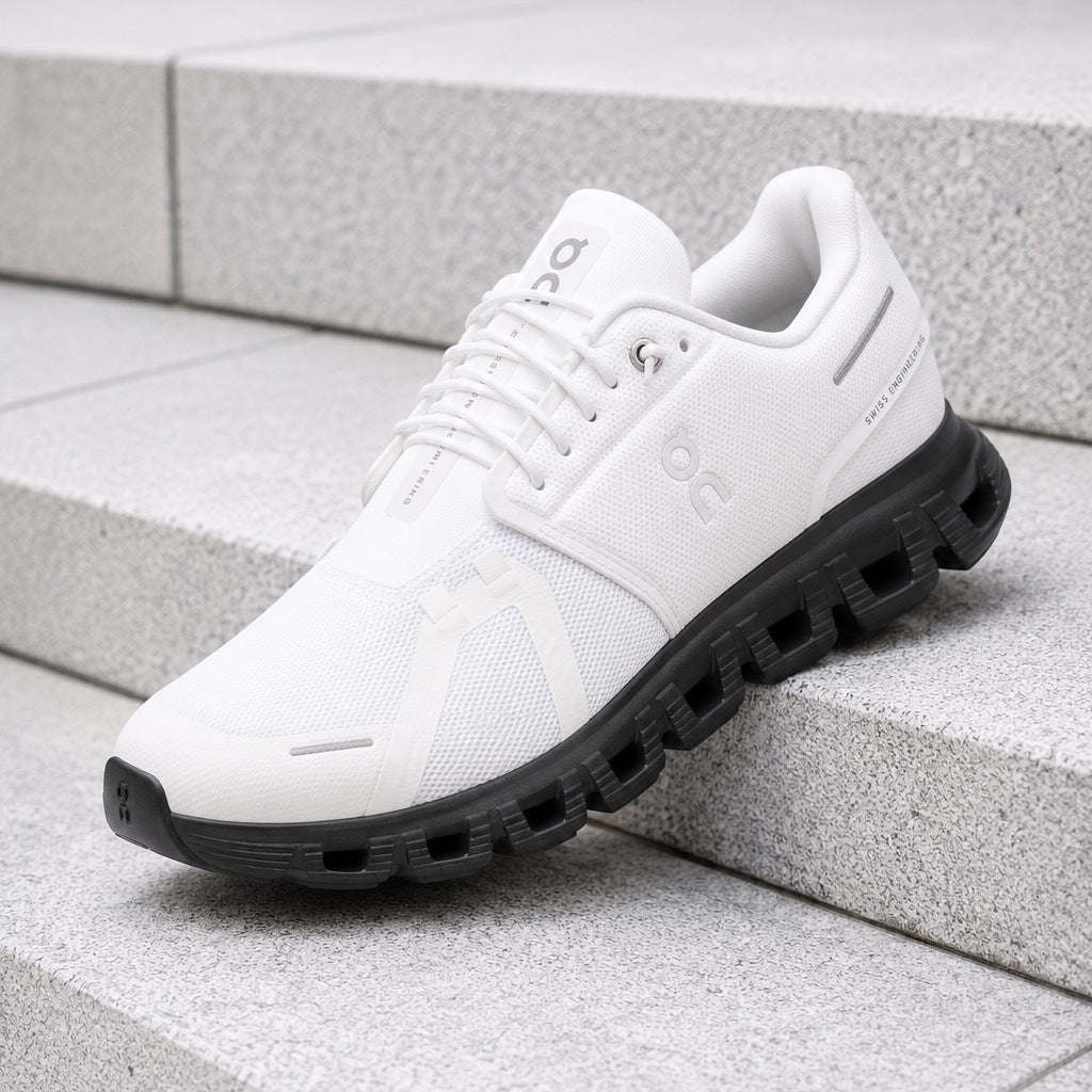 On Running Cloud 6 White, Black, Men, Fashion Sneakers, New